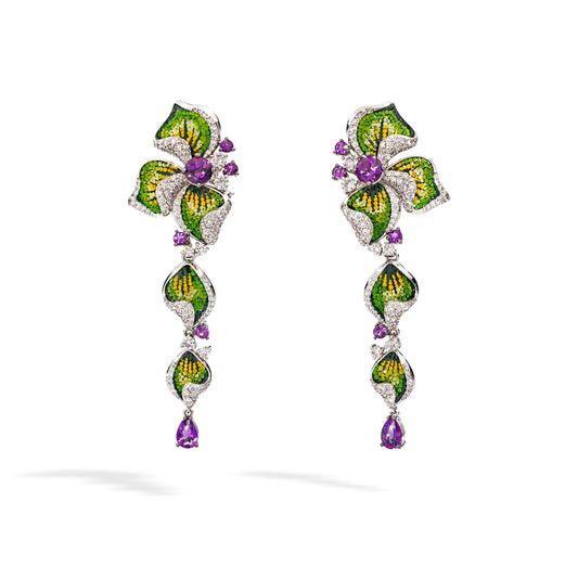 Fashion earrings White Gold Diamonds Amethyst and Micromosaic