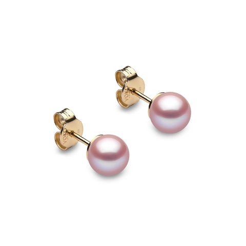 Classic Pink Freshwater Pearl Stud Earrings in 18ct Yellow Gold