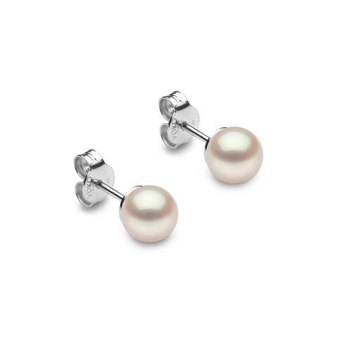 Classic White Freshwater Pearl Stud Earrings in 18ct White Gold