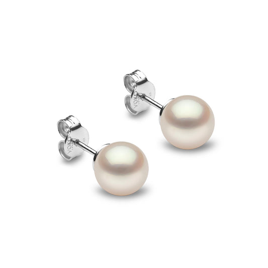 Classic White Freshwater Pearl Stud Earrings in 18ct White Gold
