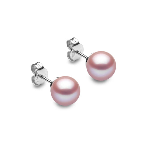 Classic Pink Freshwater Pearl Stud Earrings in 18ct White Gold