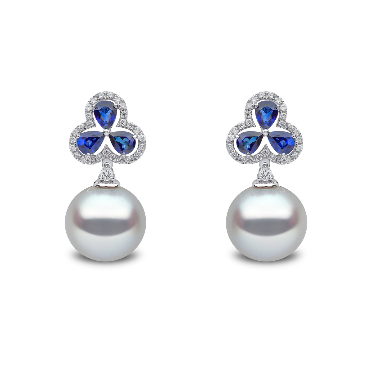 Belgravia South Sea Pearl, Diamond And Sapphire Earrings In 18ct White Gold