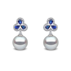 Belgravia South Sea Pearl, Diamond And Sapphire Earrings In 18ct White Gold