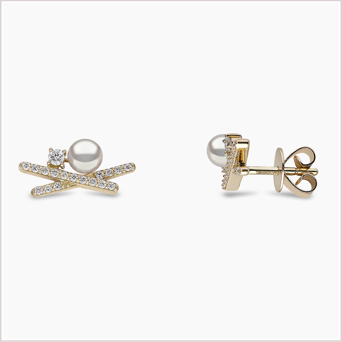 Sleek Akoya Pearl and Diamond Stud Earrings in 18ct Gold