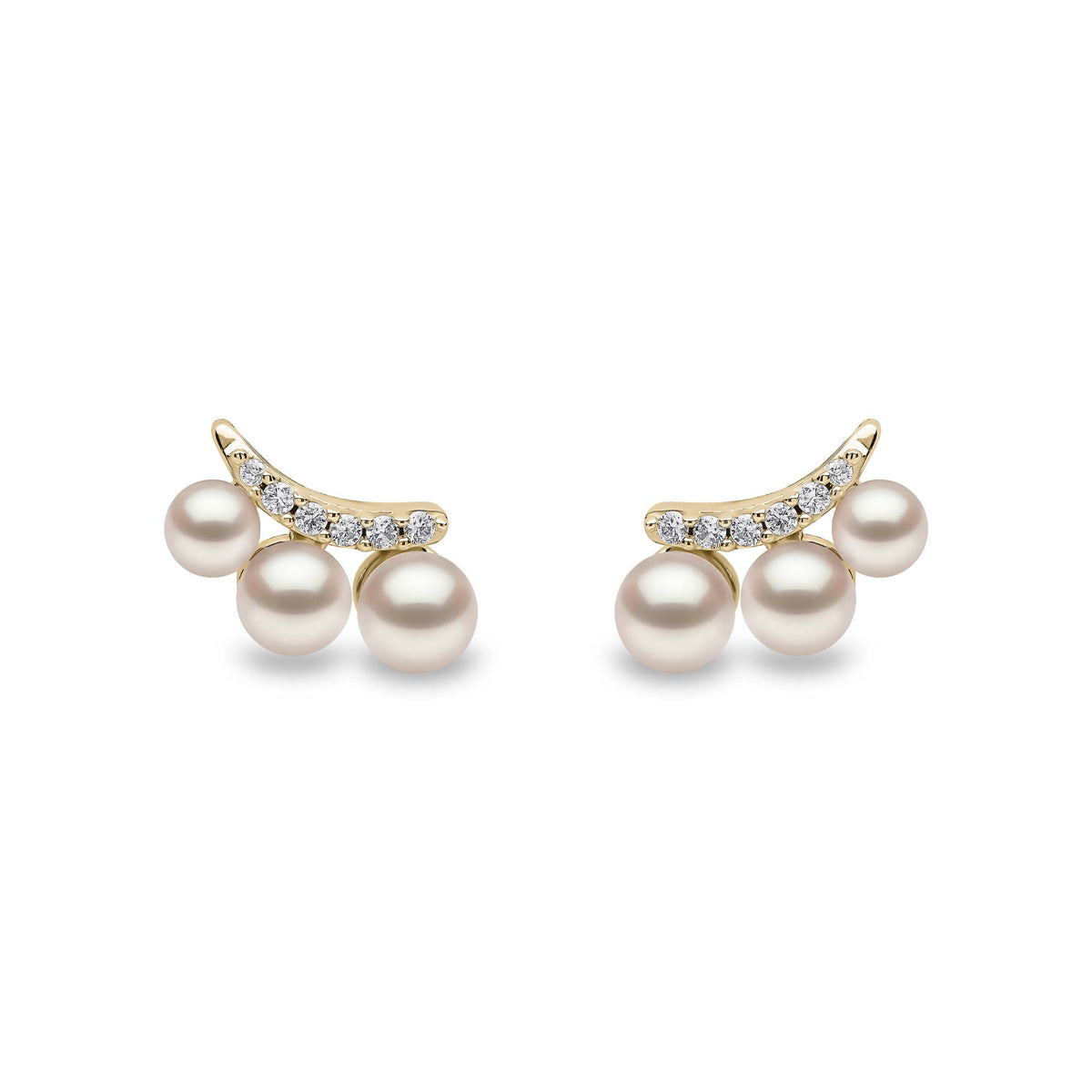 Sleek Akoya Pearl and Diamond Earrings in 18ct Gold