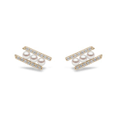 Sleek Akoya Pearl and Diamond Earrings in 18ct Gold