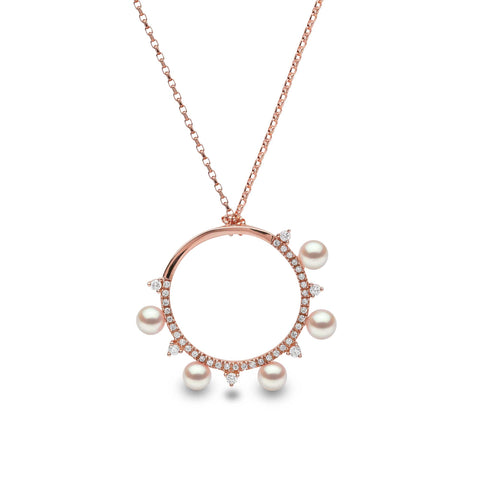 Sleek Akoya Pearl and Diamond Necklace in 18ct Rose Gold