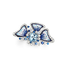 Fashion Ring White Gold Diamonds Aquamarine Sapphires