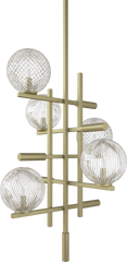 Ceiling Lamp metal frame Champagne Finish Murano Glass spheres and decorative insert in Leather