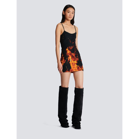 Short Fire Printed Velvet Jersey Dress