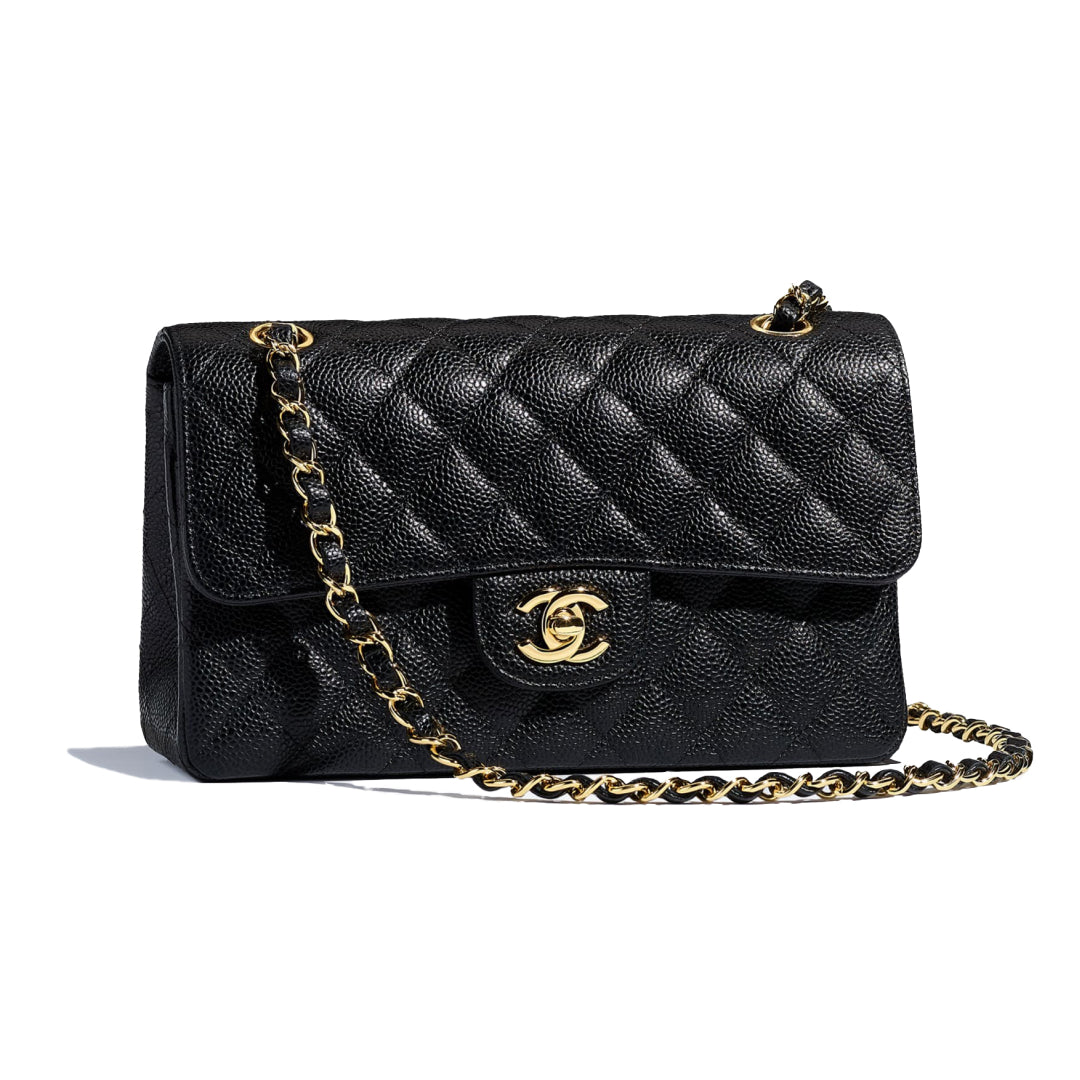 Chanel Small Classic Handbag Black Grained Calfskin & Gold-Tone Metal