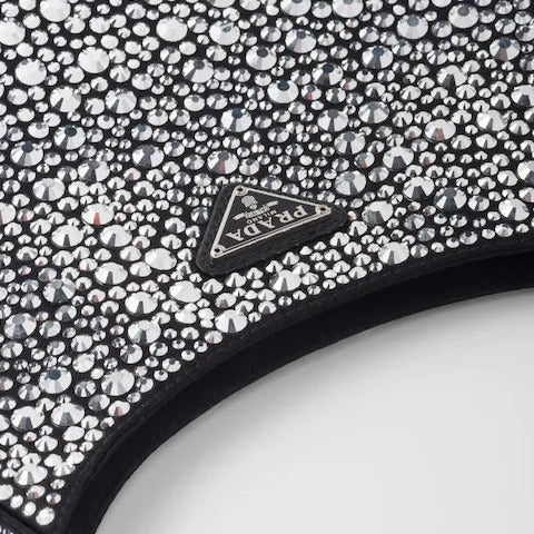 Prada Cleo Crystal-embellished Satin Bag in Black
