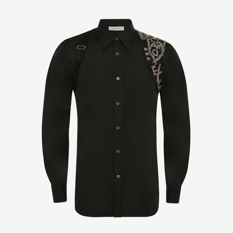 Men's Cotton Poplin Tree Graffiti Harness Shirt in Black