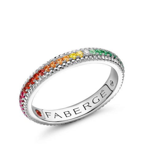 Colours of Love White Gold Rainbow Multicoloured Gemstone Fluted Eternity Ring