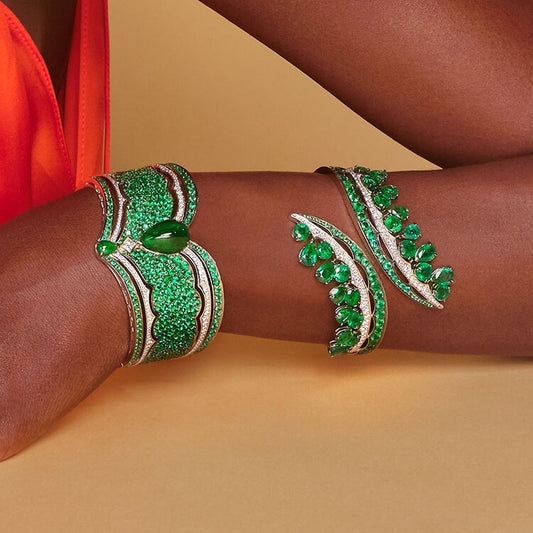Cuff bracelet crafted  18K white gold Legends of Africa Zambian Emerald Collection