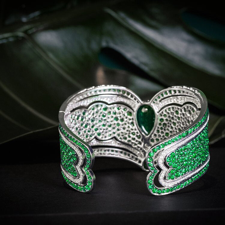 Cuff bracelet crafted  18K white gold Legends of Africa Zambian Emerald Collection