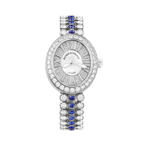 Regent Duchess Blue Velvet 2833 Luxury Diamond Watch for Women - 28 x 33 mm White Gold - Backes & Strauss