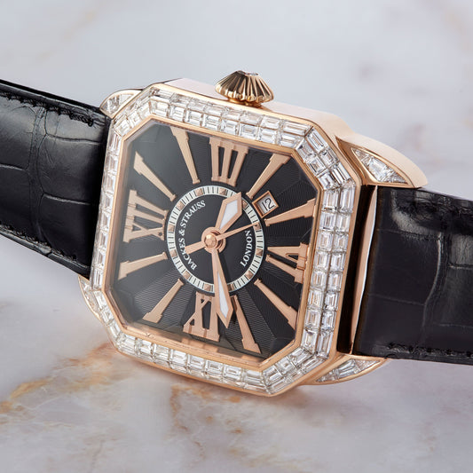 Berkeley Baguette 43 Luxury Diamond Watch for Men - 43 mm Rose Gold - Backes & Strauss
