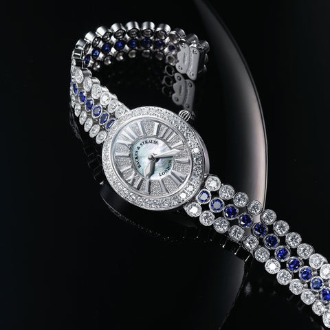 Regent Duchess Blue Velvet 2833 Luxury Diamond Watch for Women - 28 x 33 mm White Gold - Backes & Strauss