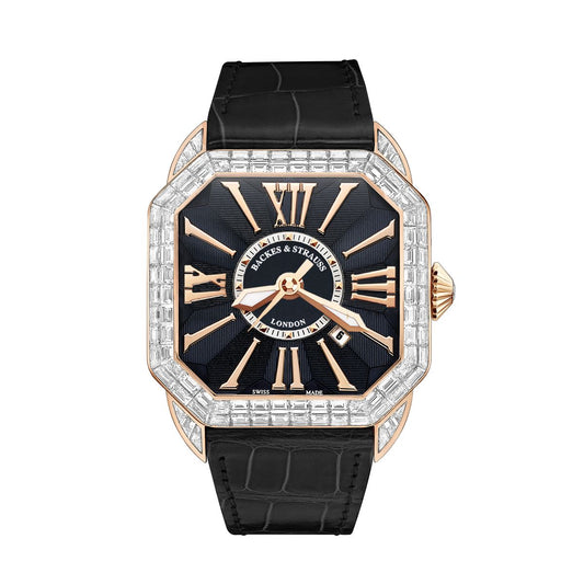 Berkeley Baguette 43 Luxury Diamond Watch for Men - 43 mm Rose Gold - Backes & Strauss