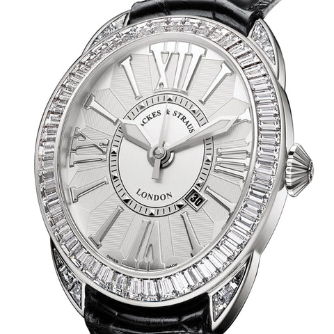 Regent Baguette 4047 Luxury Diamond Watch for Men - 18kt White Gold - Backes & Strauss