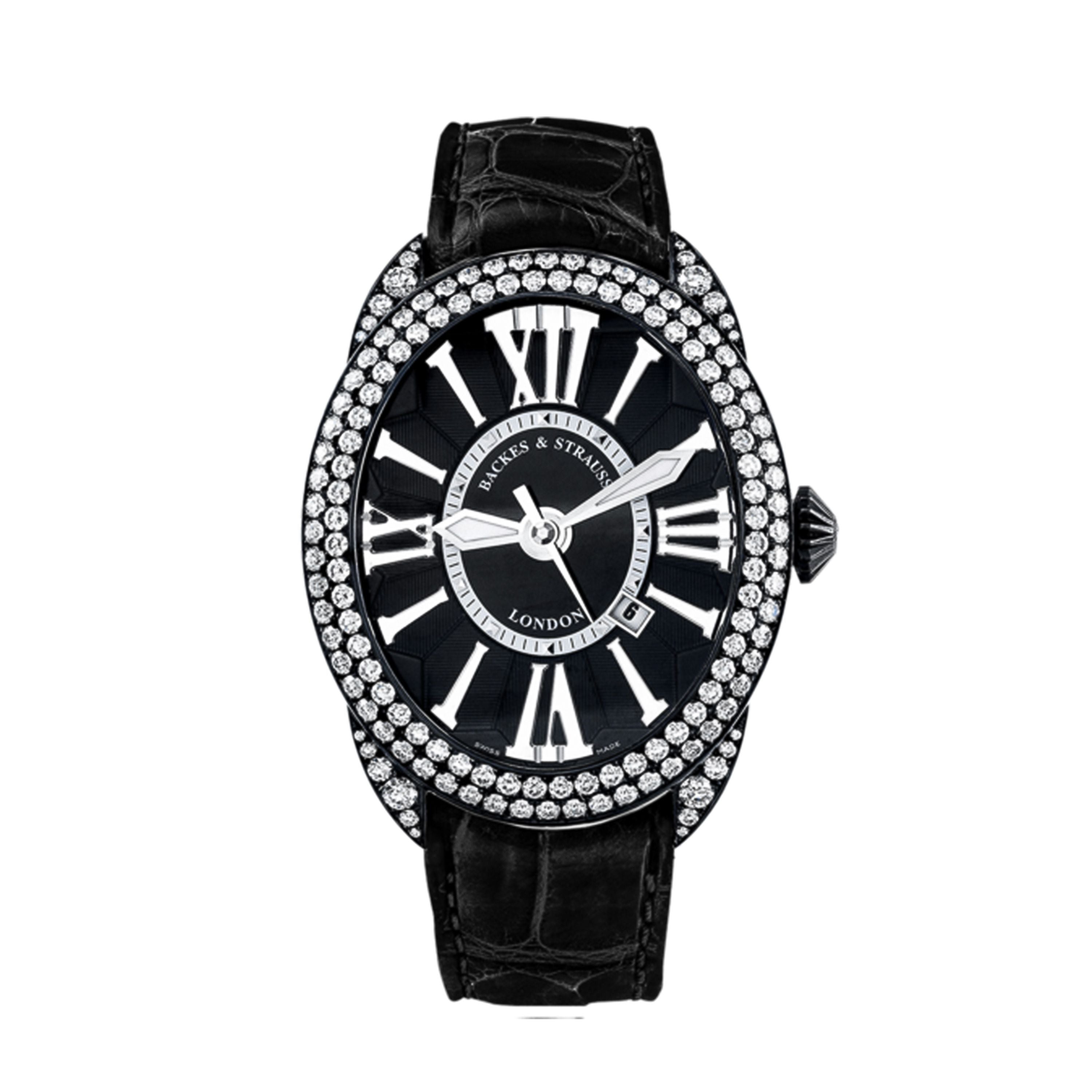 Regent Diamond Knight 4452 Luxury Diamond Watch for Men - 40 x 47 mm Black PVD Steel - Backes & Strauss