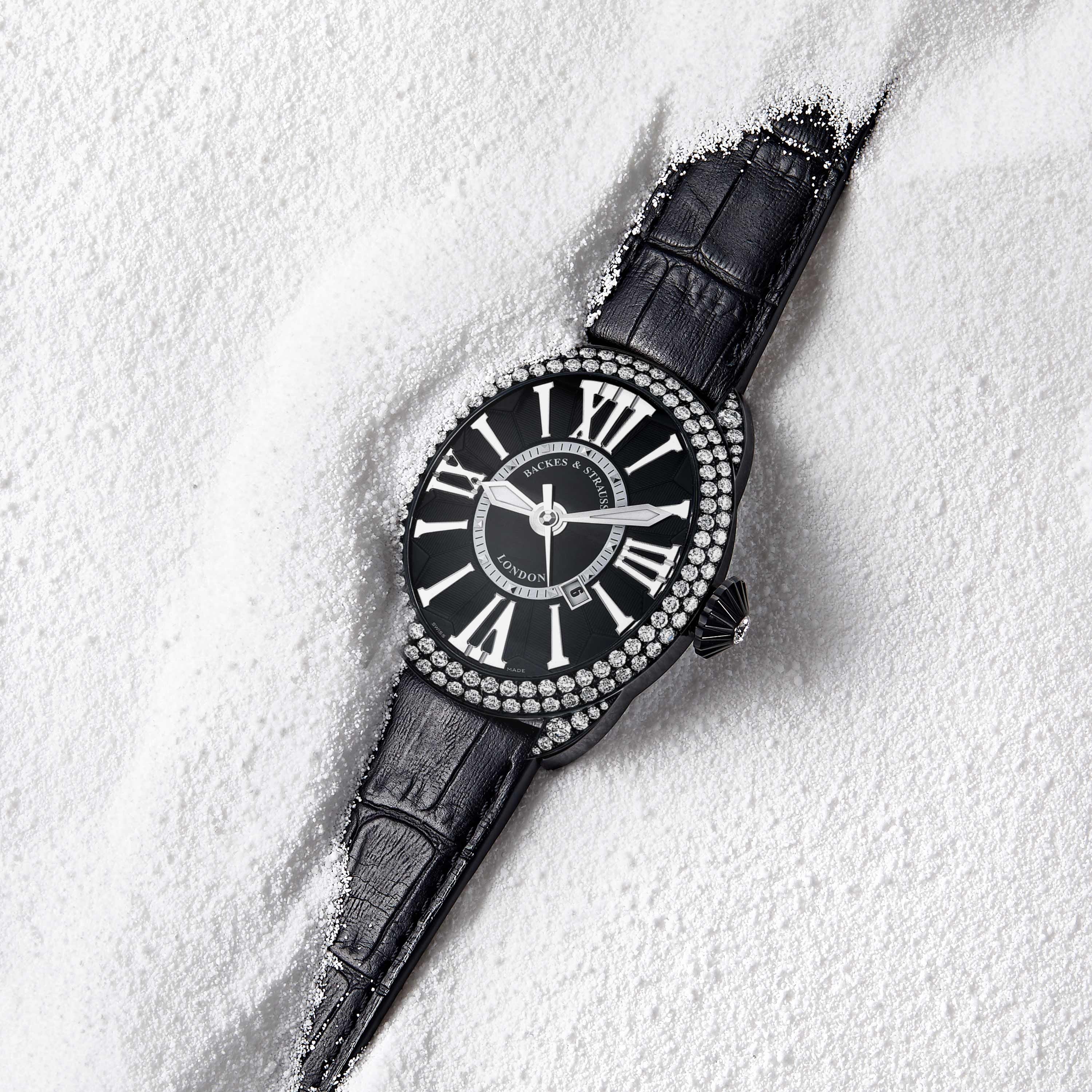 Regent Diamond Knight 4452 Luxury Diamond Watch for Men - 40 x 47 mm Black PVD Steel - Backes & Strauss