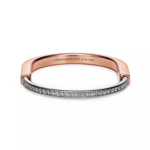 Tiffany Lock Bangle in Rose and White Gold with Half Pavé Diamonds