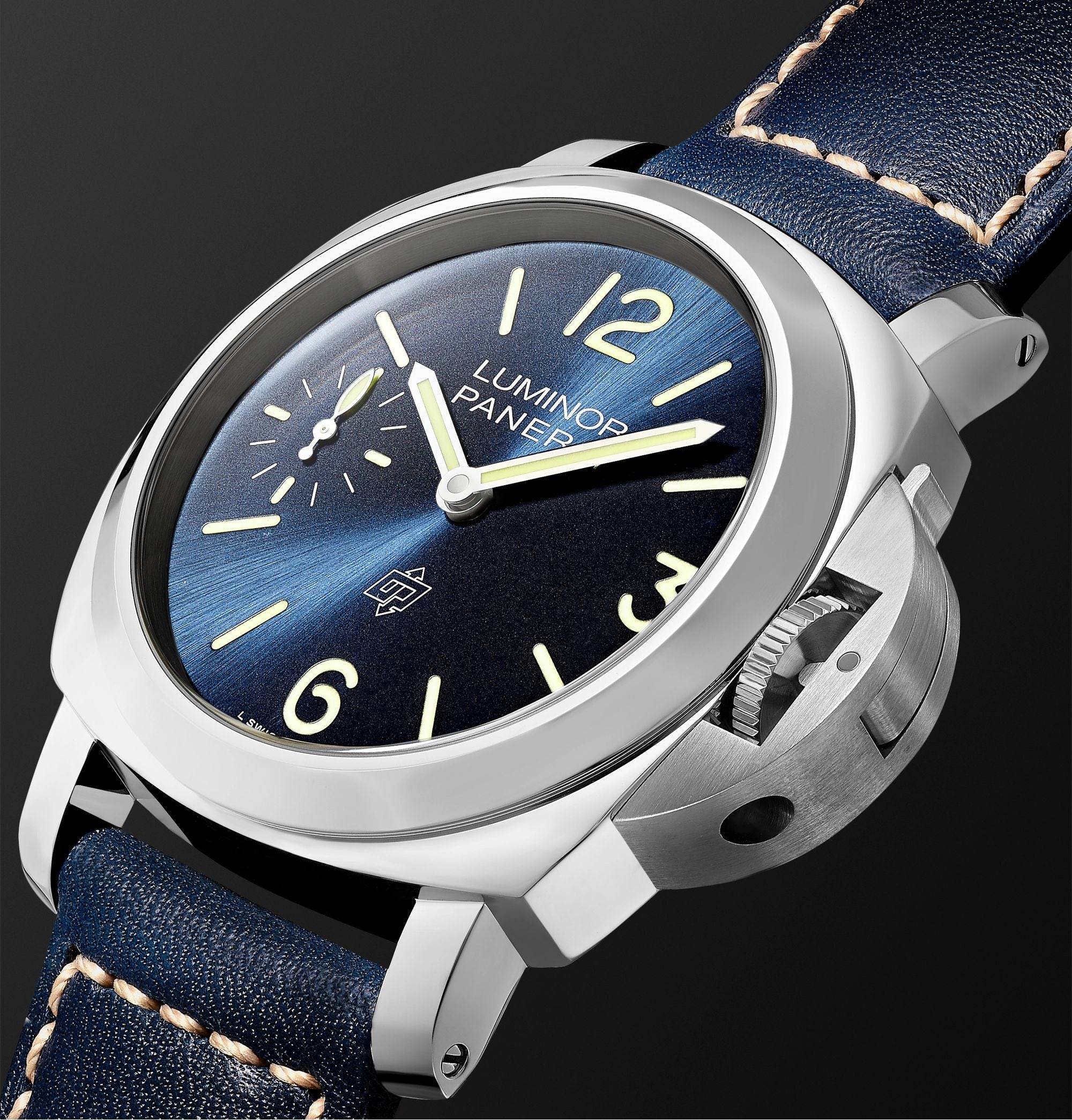 Luminor Blu Mare Hand-Wound 44mm Stainless Steel and Leather Watch